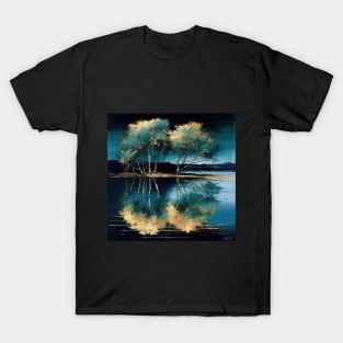 Golden Tree Blue Lake Reflections T-Shirt